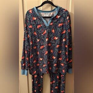 Duluth Trading Co Soft Jam Teal navy Fox Print pajamas XL
